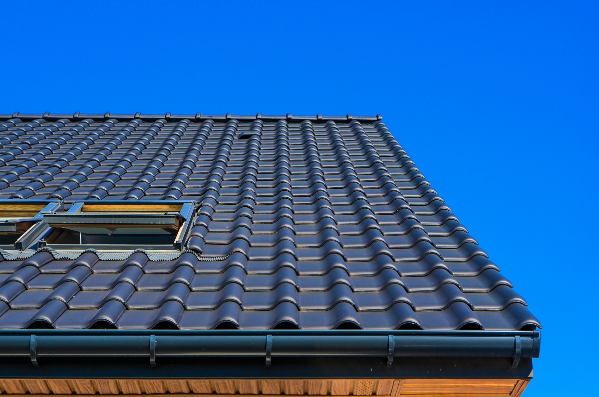 close-up of a blue roof